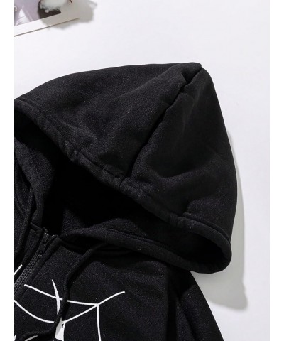 Women's Star Print Zip Up Oversize Long Sleeve Casual Pocket Drawstring Hoodie Letter Black $18.23 Hoodies & Sweatshirts