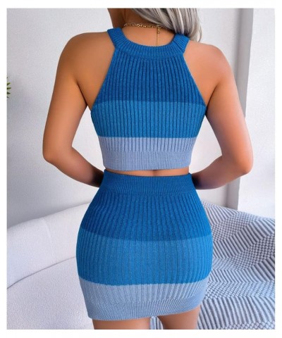 Women Two Piece Outfit, Sexy Striped Crop Top Mini Skirt Set Elastic Waist Bodycon Short Dress Sets Clubwear Blue-03 $20.89 S...