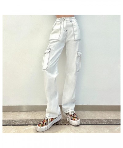 Womens Jeans Stretch Bootcut Y2K Fashion Boyfriend Jeans Skateboard Bell Bottom Harem Pants with Pockets K-white $6.71 Jeans