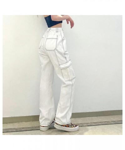 Womens Jeans Stretch Bootcut Y2K Fashion Boyfriend Jeans Skateboard Bell Bottom Harem Pants with Pockets K-white $6.71 Jeans