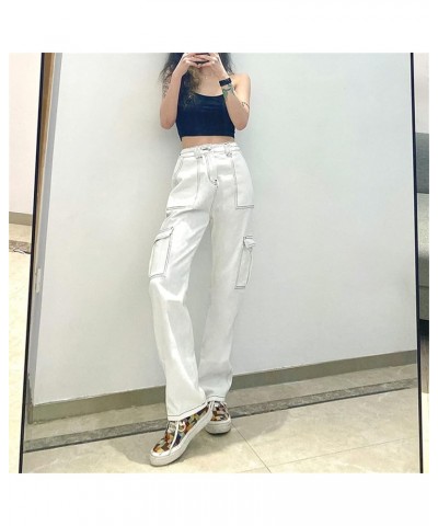 Womens Jeans Stretch Bootcut Y2K Fashion Boyfriend Jeans Skateboard Bell Bottom Harem Pants with Pockets K-white $6.71 Jeans