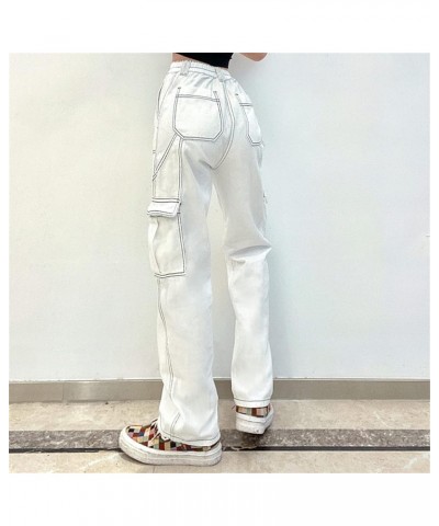 Womens Jeans Stretch Bootcut Y2K Fashion Boyfriend Jeans Skateboard Bell Bottom Harem Pants with Pockets K-white $6.71 Jeans