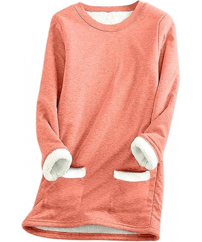 Women's Sherpa Lined Pullover Fleece Crewneck Sweatshirts Cute Winter Warm Fuzzy Sweaters Casual Loungewear F07-orange $10.09...