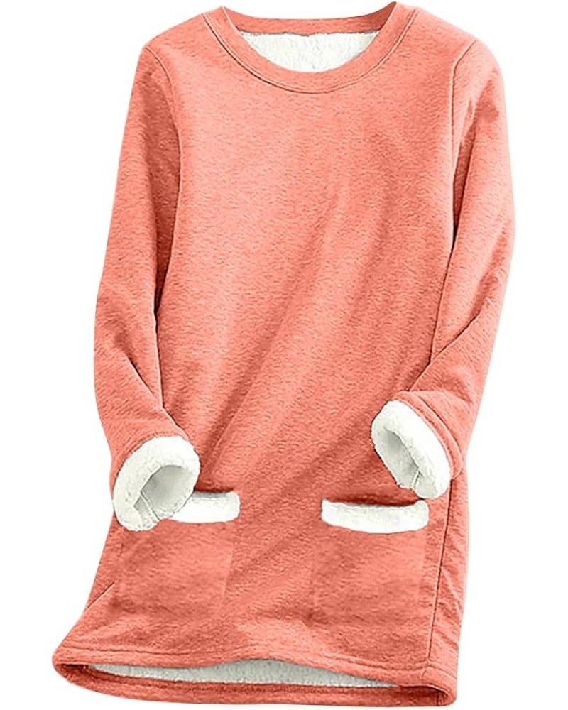 Women's Sherpa Lined Pullover Fleece Crewneck Sweatshirts Cute Winter Warm Fuzzy Sweaters Casual Loungewear F07-orange $10.09...