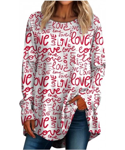 Long Sleeve Shirts for Women,Women's Casual Plus Size Long Sleeved Round Neck Valentine's Day Printed Vacation T-Shirt Top 2-...