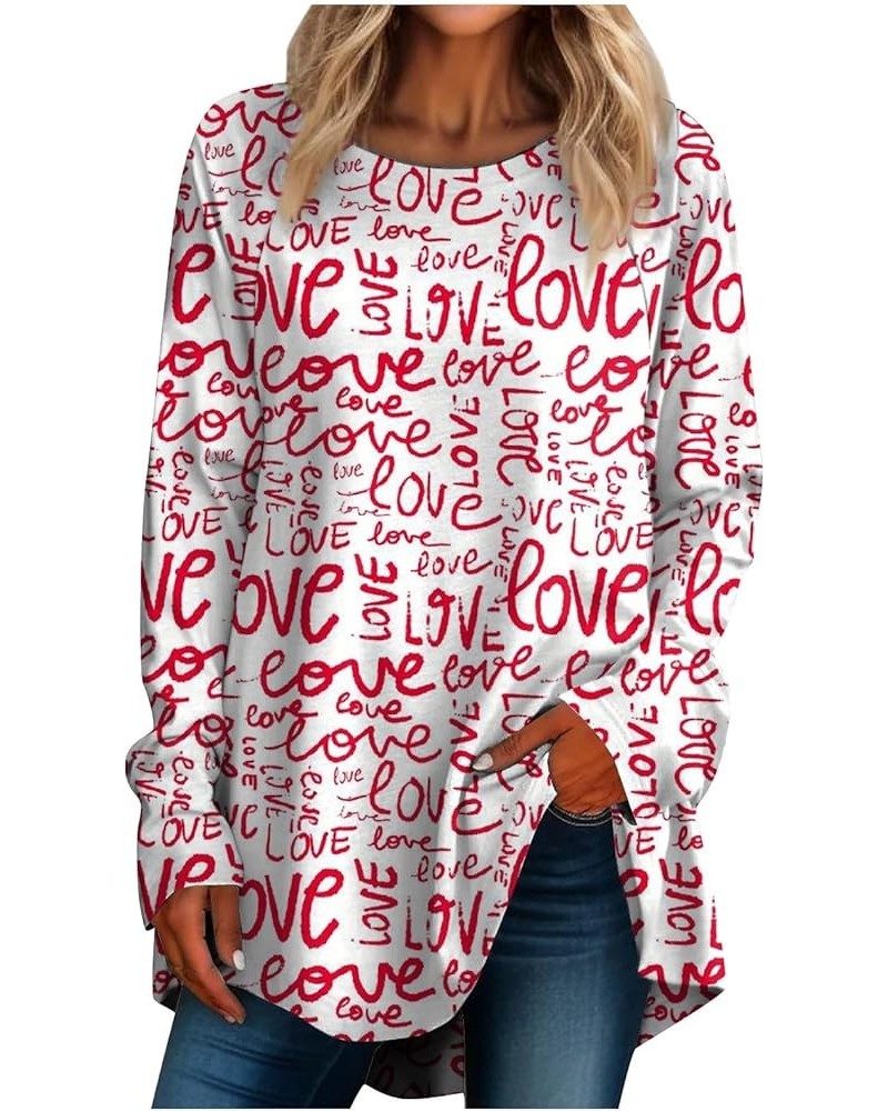 Long Sleeve Shirts for Women,Women's Casual Plus Size Long Sleeved Round Neck Valentine's Day Printed Vacation T-Shirt Top 2-...