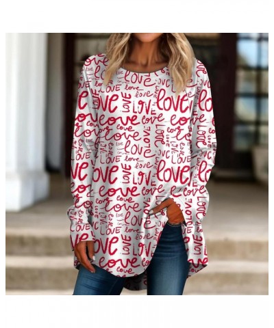 Long Sleeve Shirts for Women,Women's Casual Plus Size Long Sleeved Round Neck Valentine's Day Printed Vacation T-Shirt Top 2-...