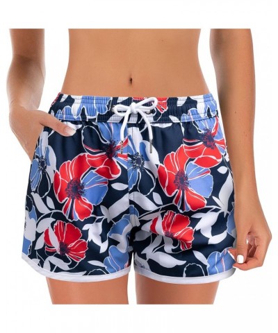 Women's Swim Shorts Quick Dry Board Short Drawstring Swimwear Beach Shorts Summer Casual Bottom with Pockets Flower Blue $9.8...