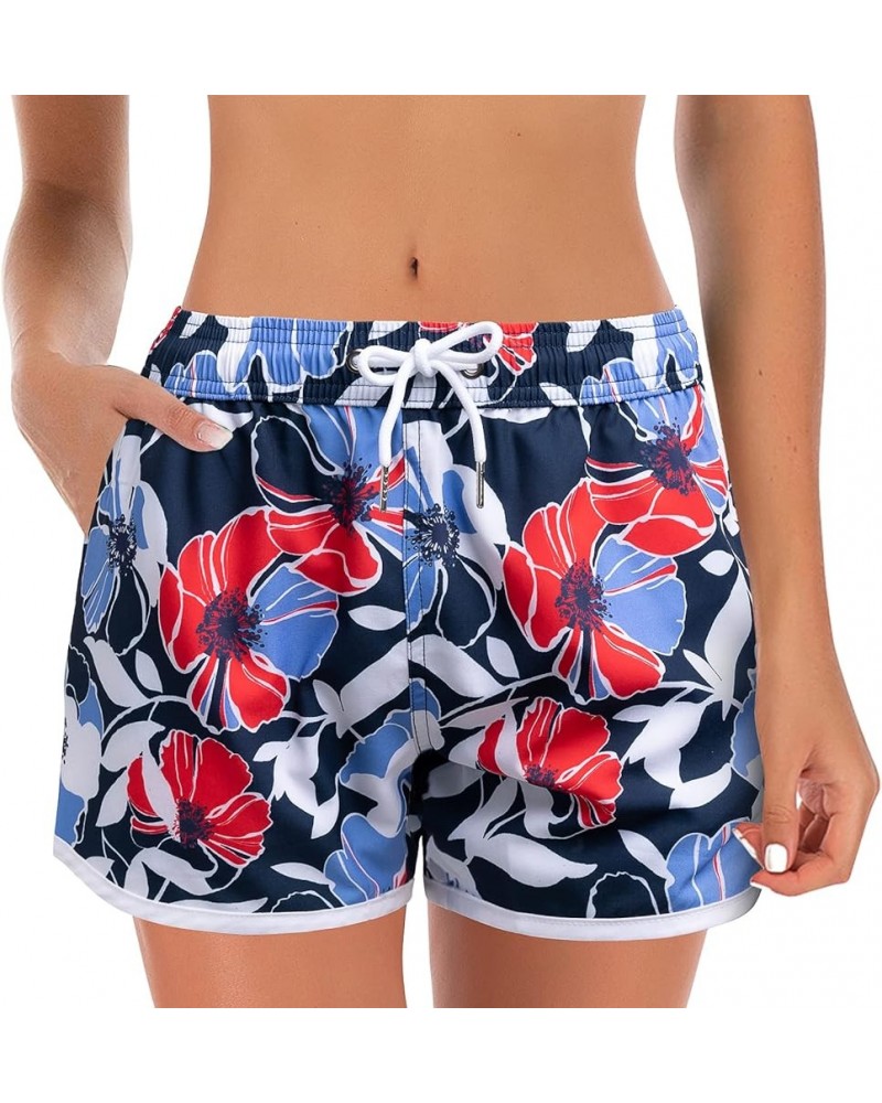 Women's Swim Shorts Quick Dry Board Short Drawstring Swimwear Beach Shorts Summer Casual Bottom with Pockets Flower Blue $9.8...