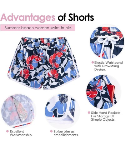 Women's Swim Shorts Quick Dry Board Short Drawstring Swimwear Beach Shorts Summer Casual Bottom with Pockets Flower Blue $9.8...