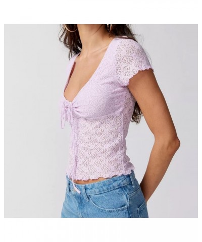 Women Fairy Grunge Y2k Shirts See Through Square Neck Lace Patchwork Tops Vintage Goth Aesthetic Clothing A8-purple $9.43 T-S...