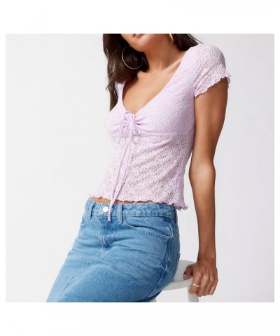 Women Fairy Grunge Y2k Shirts See Through Square Neck Lace Patchwork Tops Vintage Goth Aesthetic Clothing A8-purple $9.43 T-S...