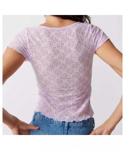 Women Fairy Grunge Y2k Shirts See Through Square Neck Lace Patchwork Tops Vintage Goth Aesthetic Clothing A8-purple $9.43 T-S...