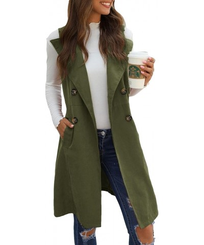 Women's Sleeveless Collar Long Vest Cardigans Open Front Longline Blazer Jackets Outerwear With Pocket Army Green $18.04 Vests