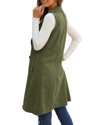 Women's Sleeveless Collar Long Vest Cardigans Open Front Longline Blazer Jackets Outerwear With Pocket Army Green $18.04 Vests