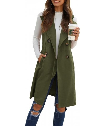 Women's Sleeveless Collar Long Vest Cardigans Open Front Longline Blazer Jackets Outerwear With Pocket Army Green $18.04 Vests