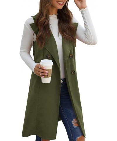 Women's Sleeveless Collar Long Vest Cardigans Open Front Longline Blazer Jackets Outerwear With Pocket Army Green $18.04 Vests