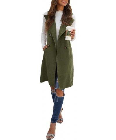 Women's Sleeveless Collar Long Vest Cardigans Open Front Longline Blazer Jackets Outerwear With Pocket Army Green $18.04 Vests