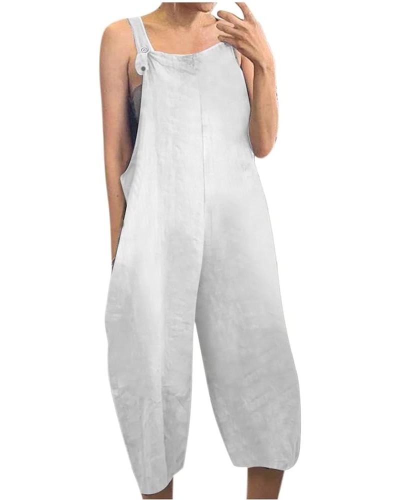 Womens Overalls Womens Casual Overalls Baggy Wide Leg Jumpsuits Bib Pants with Pockets Womens Rompers for Summer Z1 White $3....