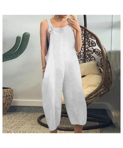 Womens Overalls Womens Casual Overalls Baggy Wide Leg Jumpsuits Bib Pants with Pockets Womens Rompers for Summer Z1 White $3....