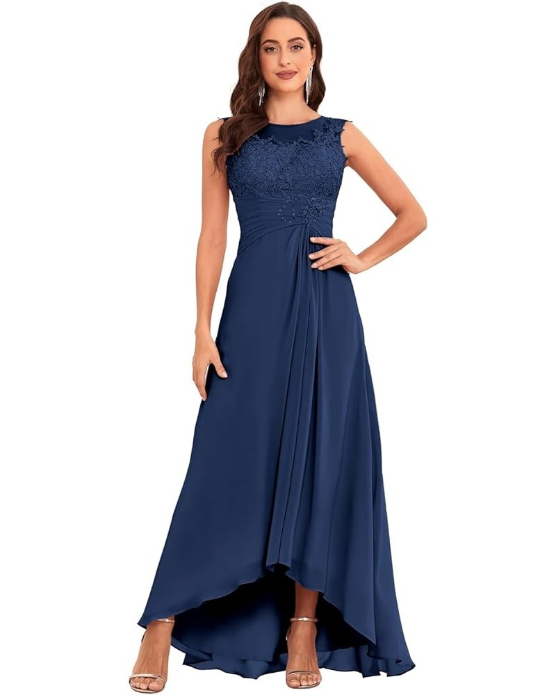 Tea Length Mother of The Bride Dresses for Wedding Lace Appliques Formal Dresses Evening Gowns Navy Blue $49.39 Dresses