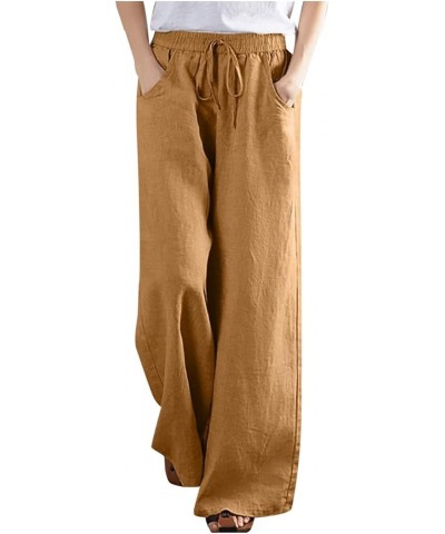 High Waisted Wide Leg Pants for Women Summer Casual Palazzo Linen Pants Drawstring Flowy Trousers with Pockets 8 Yellow $10.5...