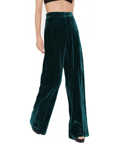 Velvet Pants for Women High Waist Loose Wide Leg Pants Casual Office Velour Long Trousers with Pockets Dark Green $14.78 Pants