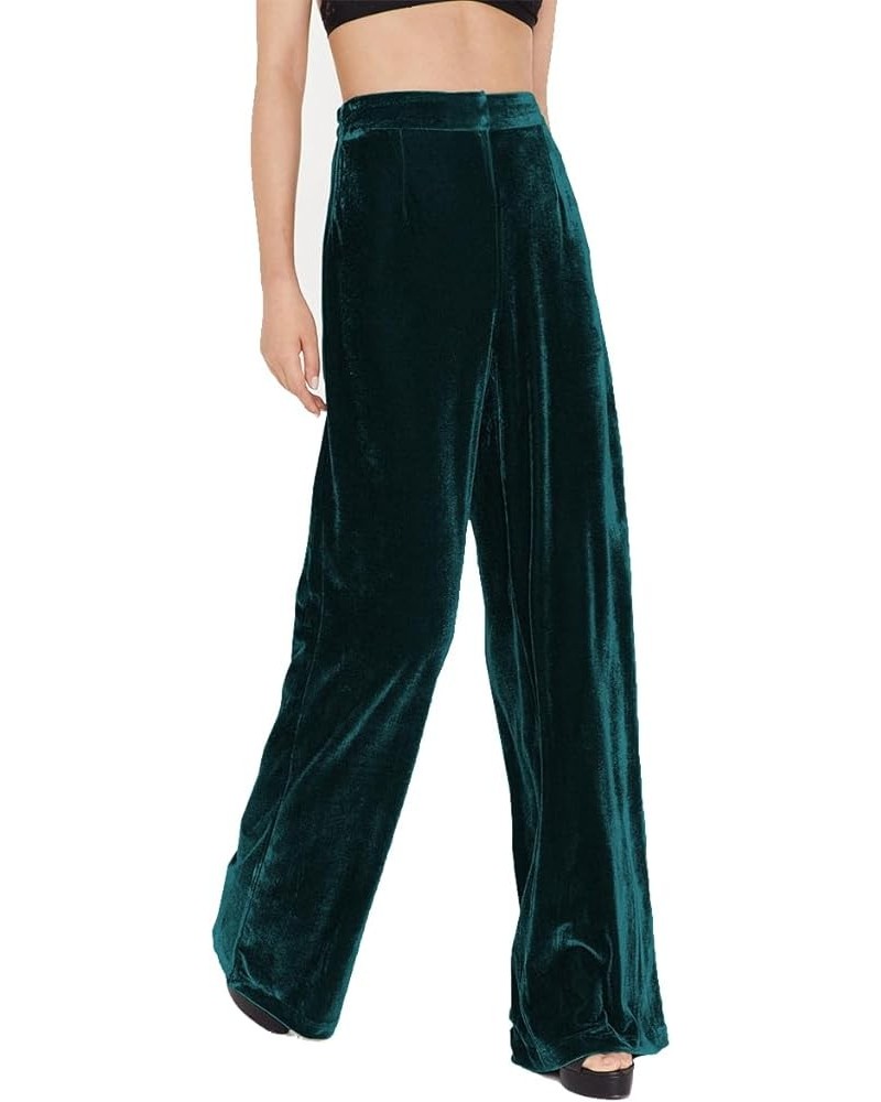 Velvet Pants for Women High Waist Loose Wide Leg Pants Casual Office Velour Long Trousers with Pockets Dark Green $14.78 Pants