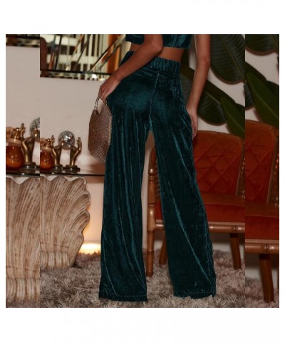 Velvet Pants for Women High Waist Loose Wide Leg Pants Casual Office Velour Long Trousers with Pockets Dark Green $14.78 Pants