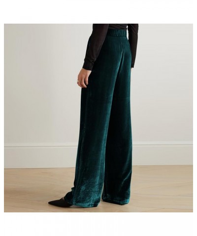 Velvet Pants for Women High Waist Loose Wide Leg Pants Casual Office Velour Long Trousers with Pockets Dark Green $14.78 Pants