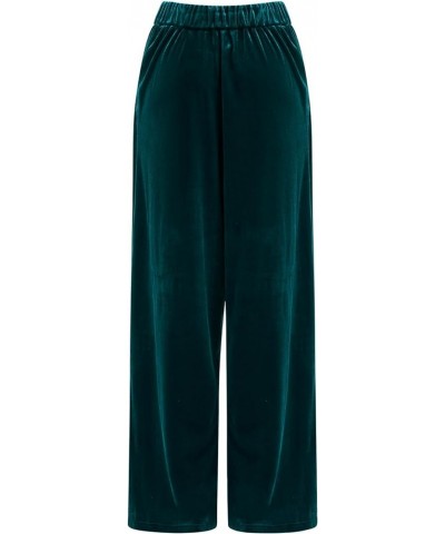 Velvet Pants for Women High Waist Loose Wide Leg Pants Casual Office Velour Long Trousers with Pockets Dark Green $14.78 Pants