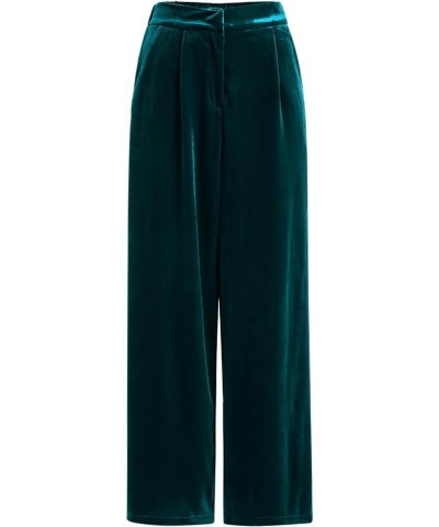 Velvet Pants for Women High Waist Loose Wide Leg Pants Casual Office Velour Long Trousers with Pockets Dark Green $14.78 Pants