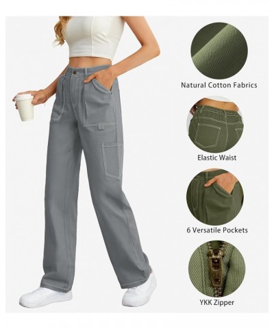 Cargo Pants Women High Waisted Wide Leg Casual Pants Baggy Stretchy Trousers Y2K Streetwear with 6 Pockets Blue Grey $18.62 P...