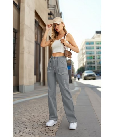 Cargo Pants Women High Waisted Wide Leg Casual Pants Baggy Stretchy Trousers Y2K Streetwear with 6 Pockets Blue Grey $18.62 P...