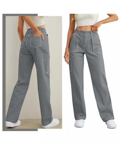 Cargo Pants Women High Waisted Wide Leg Casual Pants Baggy Stretchy Trousers Y2K Streetwear with 6 Pockets Blue Grey $18.62 P...