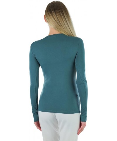 Women's Long Sleeve V-Neckline T-Shirt Dusk Teal $9.83 T-Shirts