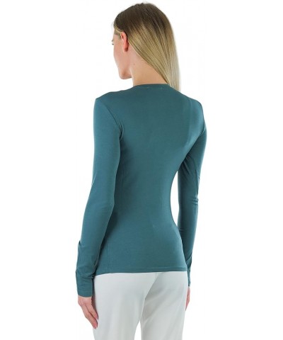 Women's Long Sleeve V-Neckline T-Shirt Dusk Teal $9.83 T-Shirts