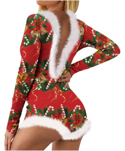 Women's Lingerie Sexy Deep V Sleep Lounge One Piece Bodycon Rompers Christmas Jumpsuit Adult Onesie Pajamas Red $7.07 Sleep &...