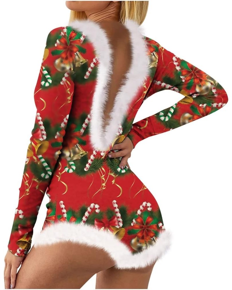 Women's Lingerie Sexy Deep V Sleep Lounge One Piece Bodycon Rompers Christmas Jumpsuit Adult Onesie Pajamas Red $7.07 Sleep &...