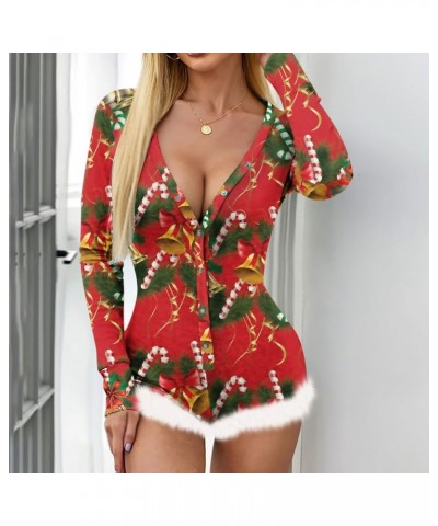 Women's Lingerie Sexy Deep V Sleep Lounge One Piece Bodycon Rompers Christmas Jumpsuit Adult Onesie Pajamas Red $7.07 Sleep &...