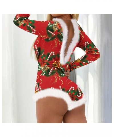 Women's Lingerie Sexy Deep V Sleep Lounge One Piece Bodycon Rompers Christmas Jumpsuit Adult Onesie Pajamas Red $7.07 Sleep &...