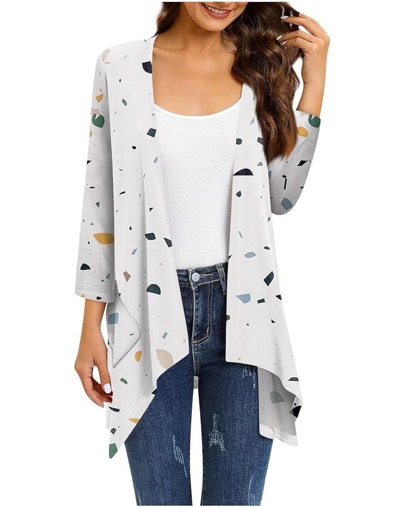 Womens Summer Tops 2023, 3/4 Sleeve Irregular Cardigan with Pocket Printed Drape Tops Loose Fit Casual T-Shirts 3-white $9.02...