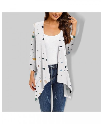 Womens Summer Tops 2023, 3/4 Sleeve Irregular Cardigan with Pocket Printed Drape Tops Loose Fit Casual T-Shirts 3-white $9.02...