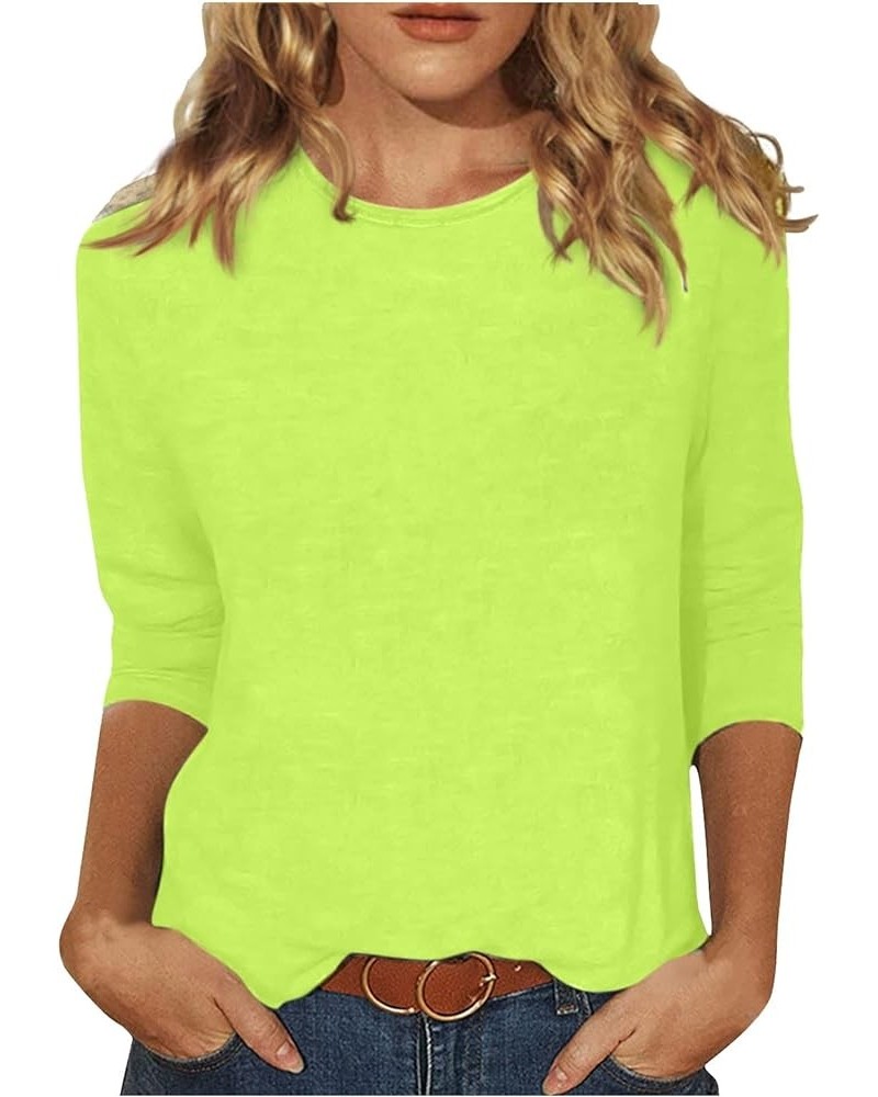 3/4 Length Sleeve Womens Tops Casual Print Vintage Crewneck Tshirt Plus Size Tunic Tops Loose Dressy Shirts Ab04- Fluorescent...