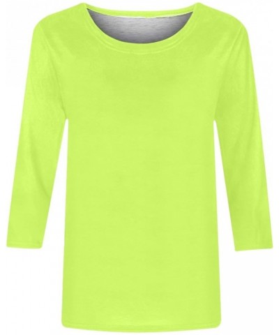 3/4 Length Sleeve Womens Tops Casual Print Vintage Crewneck Tshirt Plus Size Tunic Tops Loose Dressy Shirts Ab04- Fluorescent...