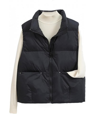 Women's Lightweight Casual Thicken Puffer Vest Sleeveless Stand Collar Jacket Coat Black $21.59 Vests