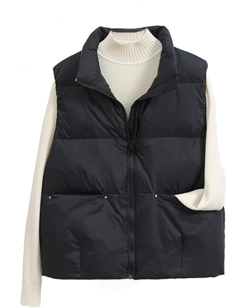 Women's Lightweight Casual Thicken Puffer Vest Sleeveless Stand Collar Jacket Coat Black $21.59 Vests