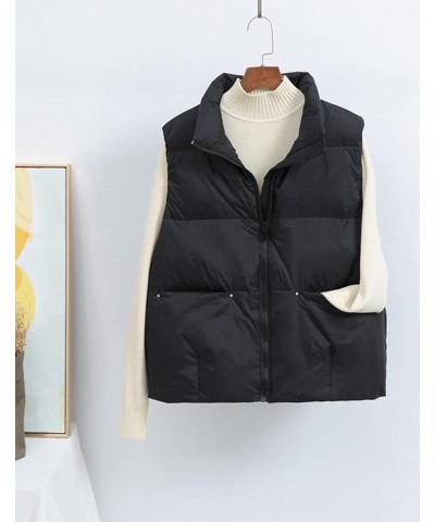 Women's Lightweight Casual Thicken Puffer Vest Sleeveless Stand Collar Jacket Coat Black $21.59 Vests