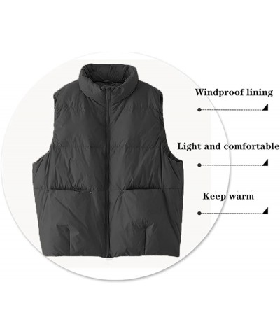 Women's Lightweight Casual Thicken Puffer Vest Sleeveless Stand Collar Jacket Coat Black $21.59 Vests