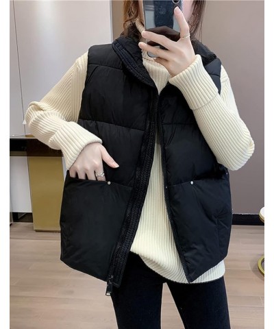 Women's Lightweight Casual Thicken Puffer Vest Sleeveless Stand Collar Jacket Coat Black $21.59 Vests